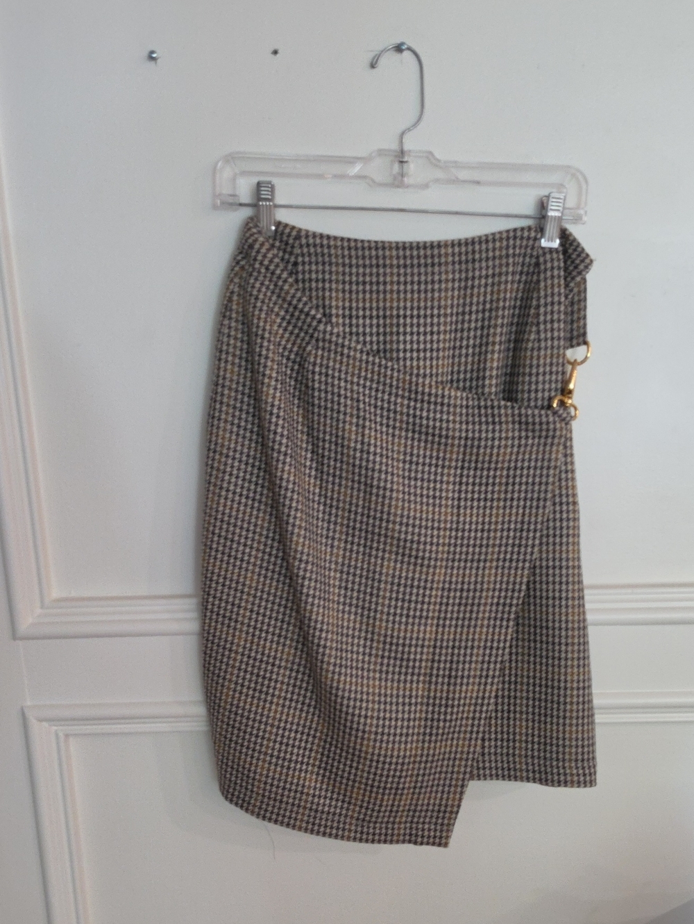 Houndstooth Wrap Midi Skirt - Brown/Black